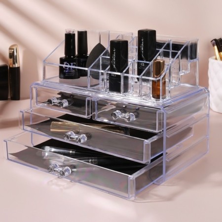 Boxing for storing manicure/cosmetic supplies, 20 sections, 4 drawers, transparent color-2