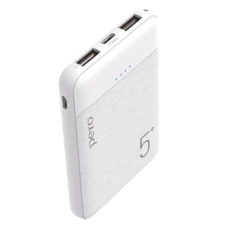 External battery PERO PB01, 5000 mAh, 2 USB, 2.1 A, indicator, white-1