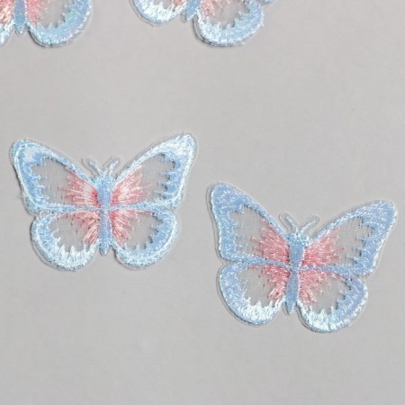 Decor for creativity Textile embroidery "Blue-pink butterfly" 4.3x5.5 cm