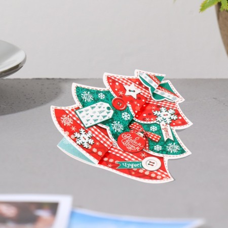 Double mini-postcard "Happy New Year!" glitter, red color, 16.5x10 cm-2