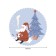 The tablecloth "Santa Claus under the Christmas tree", Round, Saten, D = 150 cm