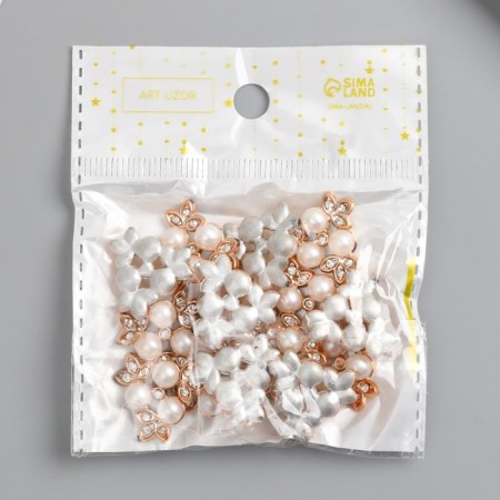 Decor for creativity plastic, rhinestones "3 pearls with leaves" set of 15 pcs 2x2 cm-4
