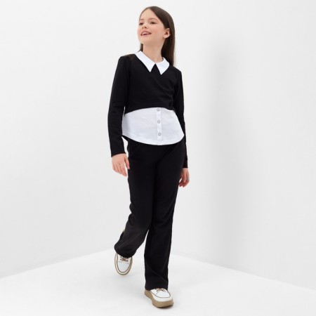 School blouse for a girl, black/white color, height 122 cm-1