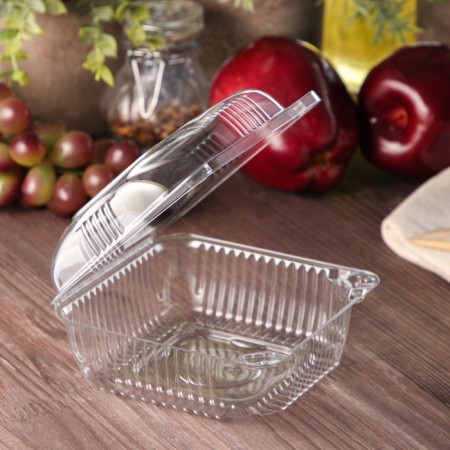 A plastic disposable container with an insoluble lid IP-10A/pr-K-10A, square, 12 × 12 × 6 cm, internal 9.8 × 9.8 × 5.4 cm, 600 pcs/units-1