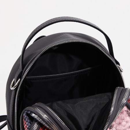 Women's backpack-mini on lightning, external pocket, Medvedkovo, gray/pink color-4