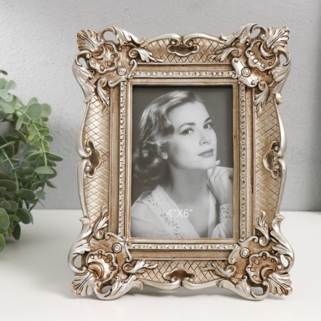 Photo frame Polystone 10x15 cm "Patterned with vegetable corners" aged silver 24x19 cm 53837