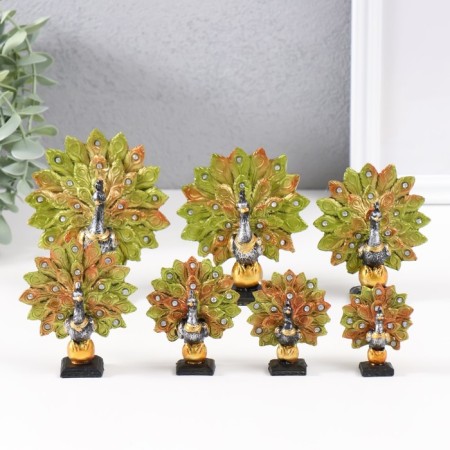Souvenir Polystone "Peacock on the Ball" set of 7 pcs h = 10; 9.3; 8.3; 7.5; 6.5; 5.5; 5 cm