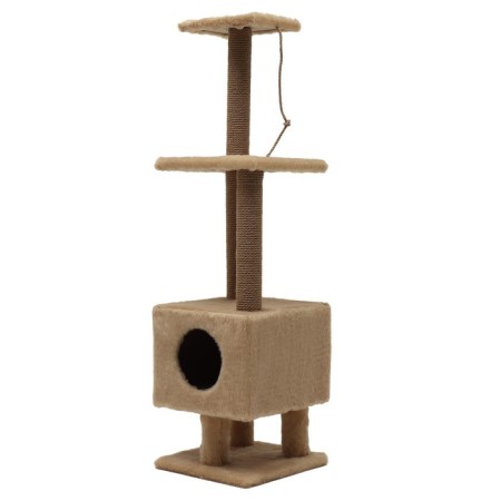 Complex for cats with a claw, with a house and 2 shelves, 37 x 37 x 120 cm, beige-2