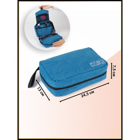 Cosmetic bag, 2 parts on lightning, with hook, blue color-3