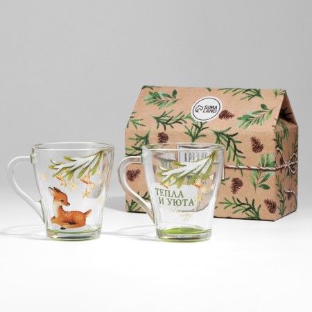 Gift set of New Year's mugs of glass "Curvat and comfort!", 2 pcs-19