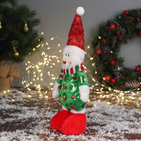 Soft toy "Snowman in a radiant costume" 34x17 cm, red-green-3