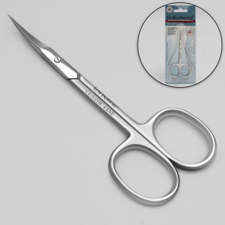 Scissors are manicure, for cuticles, bent, narrow, 10 cm, on the blist, the color is silver, 081