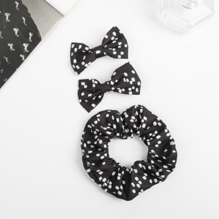 Hair set "Felicia" (elastic band 7 cm, 2 clamps 6.5 cm) elegy, black and white-1
