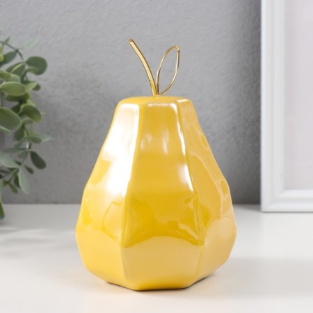 Souvenir ceramics, metal "Yellow pear with faces, with a twig" 10x10x16 cm-2