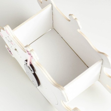 Kashpo wooden "Cat with mouse" Small 19x7.5x12 cm white-4