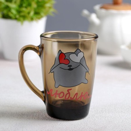 Glass mug “I love”, 300 ml, mix drawing