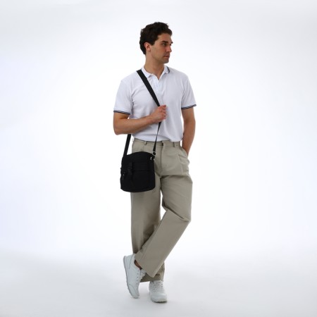 Men's bag over the shoulder, textura, textiles, black color-6