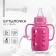A bottle in a silicone case, with handles, glass, classic throat, 120 ml., +0 months, pink color
