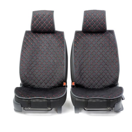 Caps on the front seats Car Performance, 2 pcs, alcantara, rhombus, black-red-1