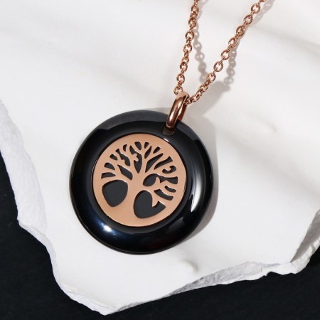 Pendant ceramics "tree of life" color black in gold-1