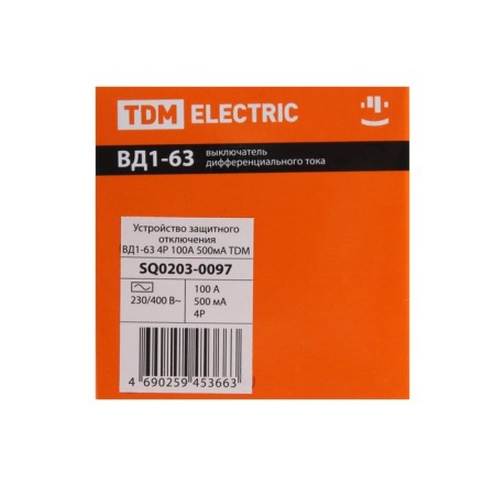 RCD TDM VD1-63, 4P, 100 A, 500MA, SQ0203-0097-7