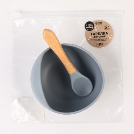 Baby plate on a suction cup, spoon, m & b, gray-4