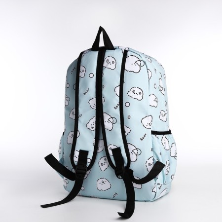 Set of School backpack from textiles on lightning, 3 pockets, pencil case, turquoise color-5