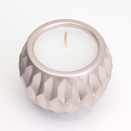 Candle "Shar" in a candlestick with sharp faces of gypsum, 7x6cm, champagne-2