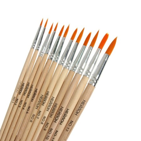 Set of brushes nylon 12 pieces: No. 1, 2, 3, 4, 5, 6, 7, 8, 9, 10, 11, 12, round-2