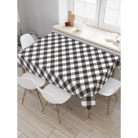 Black and white cage tablecloth, rectangular, Saten, size 120x145 cm