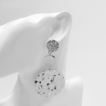 Earrings Metal "Atmosphere" three disks, silver color-1