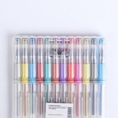 A set of gel pens, 12 colors, with sparkles, with a rubber holder, in a plastic box-3