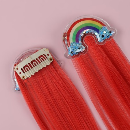 A set of patch curls "Rainbow", straight hair, on a hairpin, 2 pcs, 50 cm, red color/mix-5