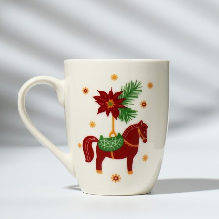 Ceramic mug with a spoon "New Year's toys", 310 ml, white color-1