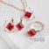 Set 3 objects: earrings, pendant, dimensionless “Edel” rhombus, burgundy color in gold, 45 cm