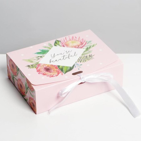 Gift folding box, packaging, “flowers”, 16.5 x 12.5 x 5 cm, without tape-1