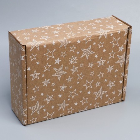 Box Gift team, packaging, “stars”, brown, 27 x 21 x 9 cm-3