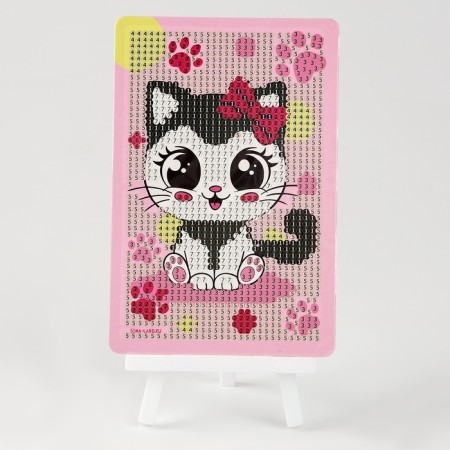 Diamond mosaic with a partial filling on the stand for children “Cute cat”, 10 x 15 cm, a set for creativity-2