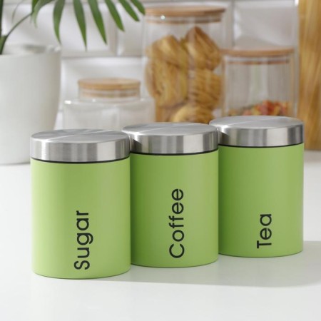 A set of cans for bulk products Prime, 3 pcs, with spoons, with bread, color light-3