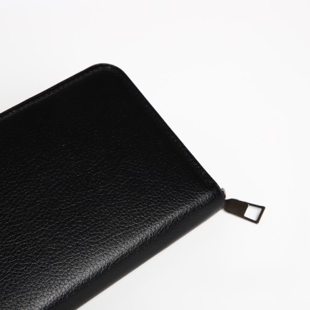 Male purse with zipper, department for bills, for maps, for coins, black color-2