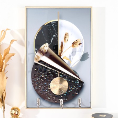 Klyuchnitsa Plastic, MDF 3 Hooks "Abstraction. Pendulum of Spring" rhinestones, gold 19.3x1.8x29 cm