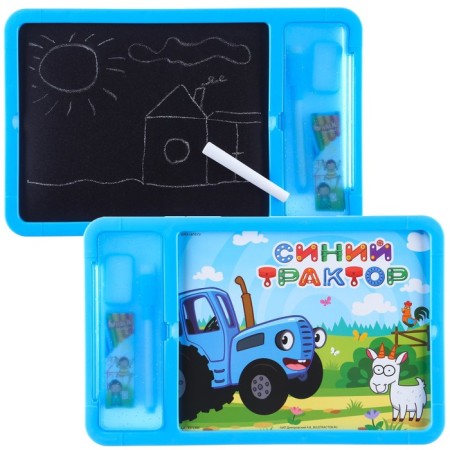 Board for drawing with a marker-stitch, blue blue tractor