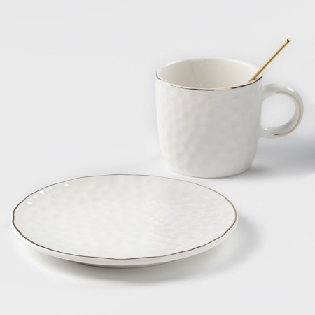 Tea couple ceramic "luxury", 3 objects: mug 200 ml, saucer d = 15 cm, spoon h = 13 cm, white color-1