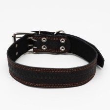 Leather collar with embossing on synthetic winterizer, 85 x 4.5 cm, Osh 50-70 cm, black