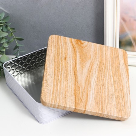 Casket Metal Square "ROMBA" White, wooden cover 6x17x17 cm-3
