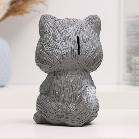 Piggy bank "Cat with flower" gray, 18 cm-2