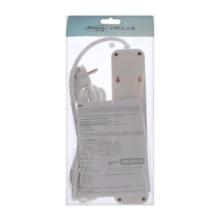 Extension cord Luazon Lighting, 2 euros+2 univ., 3 m, 2200 W, 2x0.5 mm2, with off., White-5