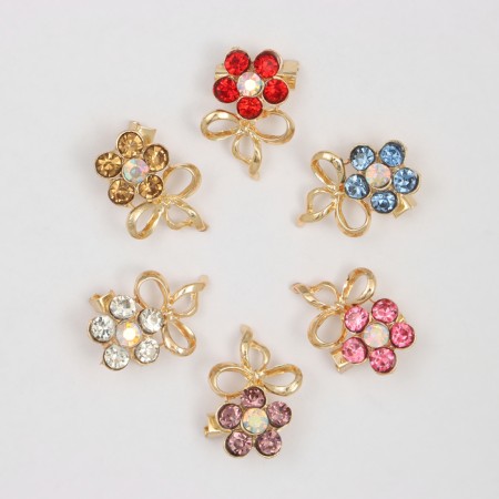 Brooch "Assorted" flowers with a bow, color mix (indivisible packing 12 pcs., Price per pcs.)-1