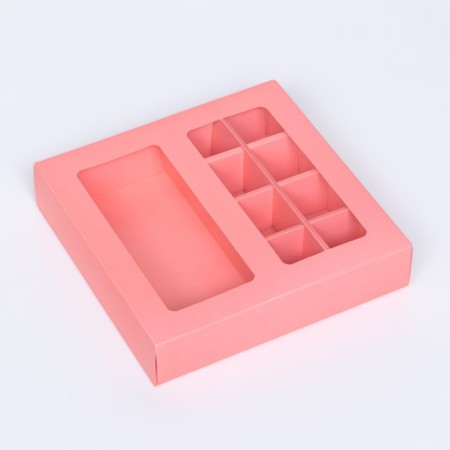 Box for 8 sweets + chocolate, with a window, pink, 17.7 x 17.7 x 3.8 cm-1