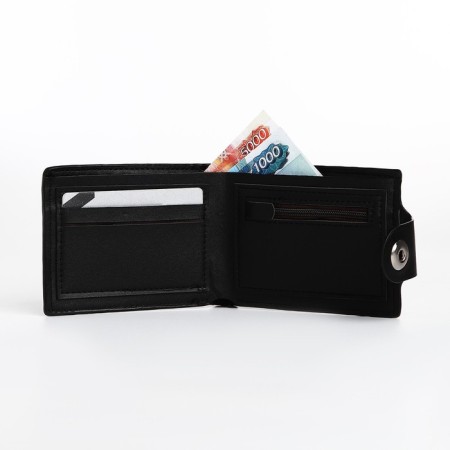 Male purse for magnet, department for bills, for maps, for coins, black color-4
